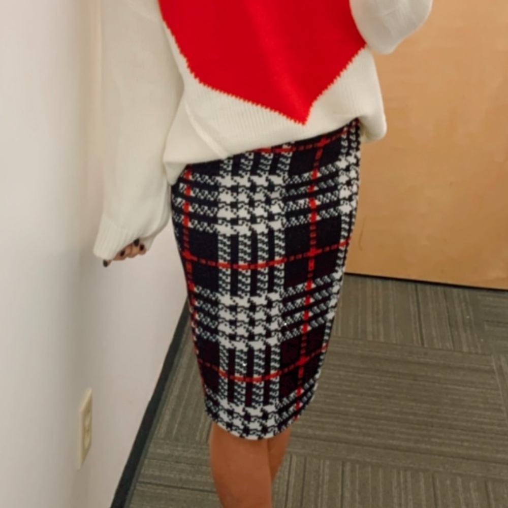 Plaid Pencil Skirt w/Red